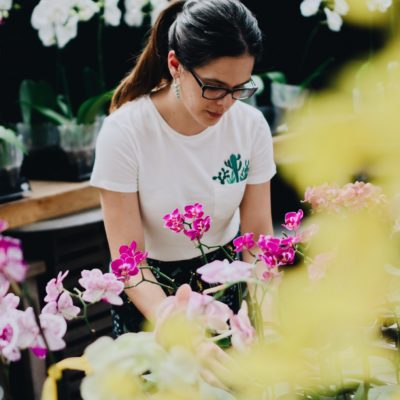 Girl tending some flowers